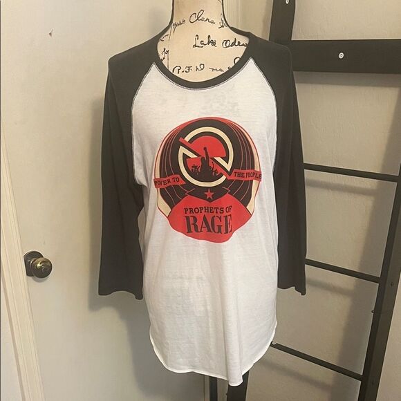 Tops - Prophets of Rage Power To The People White Graphic Raglan T-Shirt Music